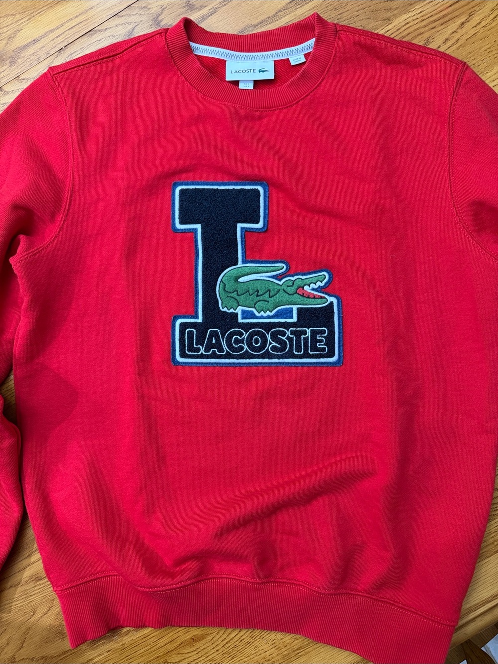 Lacoste Red Sweatshirt with Navy Patch and Green Crocodile